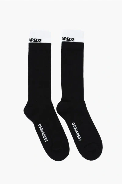 Dsquared2 Ribbed Long Socks With Contrasting Detail In Black