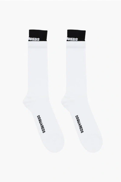 Dsquared2 Ribbed Long Socks With Contrasting Detail In White