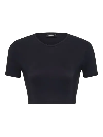 Dsquared2 Ribbed Short-sleeved Crop T-shirt In Black