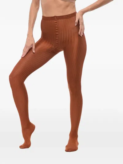Dsquared2 Ribbed Silk-blend Tights In Red