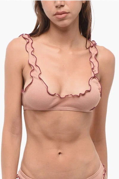 Dsquared2 Ribbed Soft Bra With Monogram Ebroidery In Pink