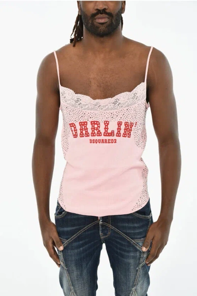 Dsquared2 Ribbed Tank Top With Lace In Pink