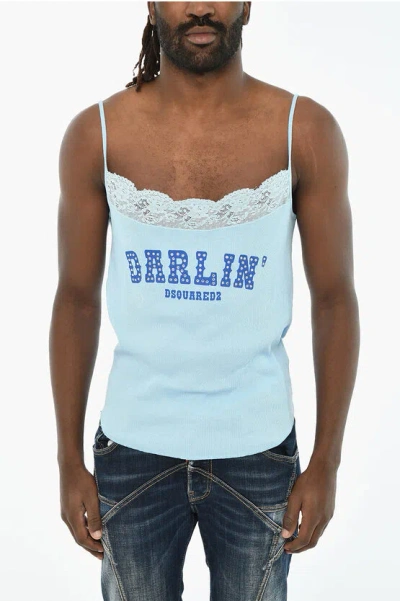 Dsquared2 Ribbed Tank Top With Lace In Blue