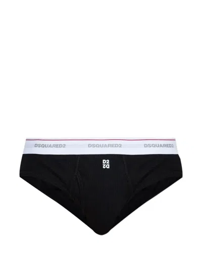 Dsquared2 Ribbed Waistband Briefs In Black