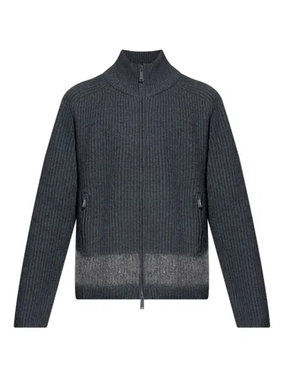Dsquared2 Ribbed Zip-up Cardigan In Gray