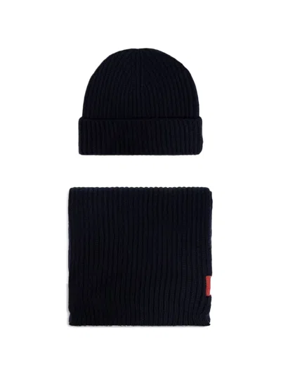 Dsquared2 Ribbed-knit Logo-plate Scarf And Hat Set In Blue