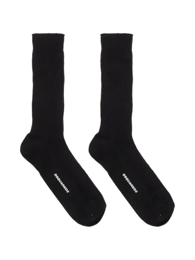 Dsquared2 Ribbed-knit Logo-print Socks In Black