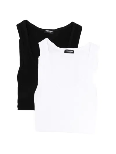 Dsquared2 Ribbed-knit Tank Top (set Of Two) In Black