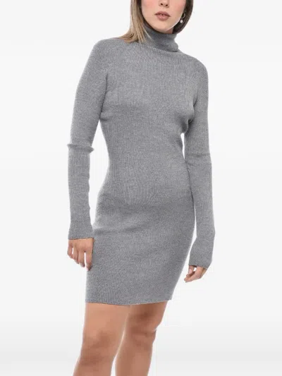 Dsquared2 Ribbed-knit Turtleneck Mini Dress In Gray