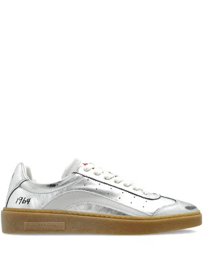 Dsquared2 Rider Metallic Leather Sneakers In Silver