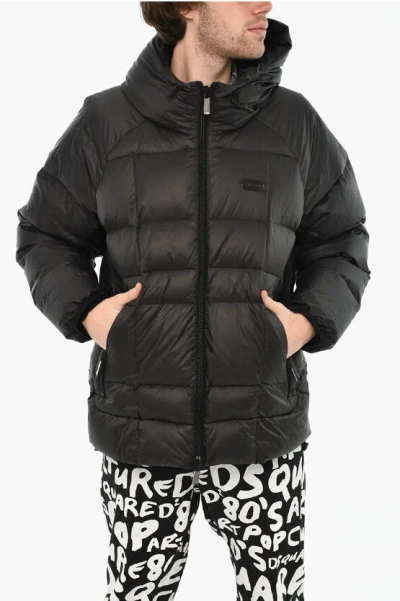 Dsquared2 Rip Stop Check Down Jacket In Black
