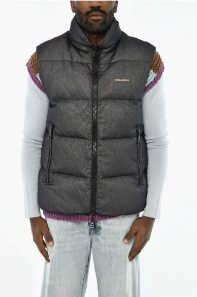 Dsquared2 Rip Stop Check Sleeveless Down Jacket In Gray