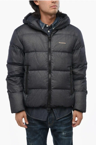 DSQUARED2 RIP STOP CHECKED DOWN JACKET WITH HOOD