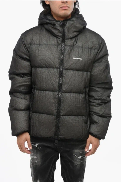 DSQUARED2 RIP STOP CHECKED DOWN JACKET WITH HOOD