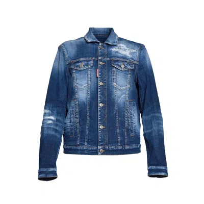 Dsquared2 Ripped Cast Dan Jacket In Blue Denim With Wear