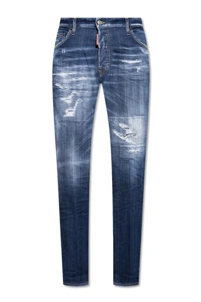 Dsquared2 Ripped Cast Wash Cool Guy Jeans In Blue