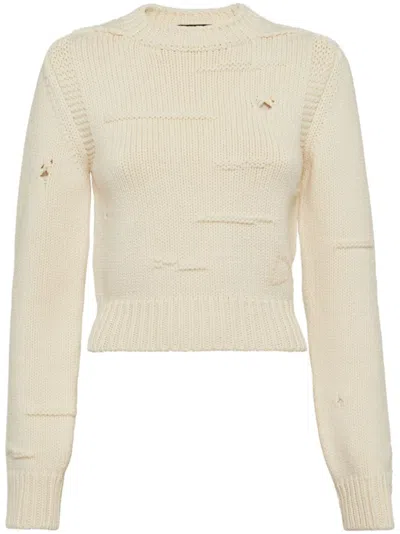 Dsquared2 Ripped-detailing Knitted Jumper In White