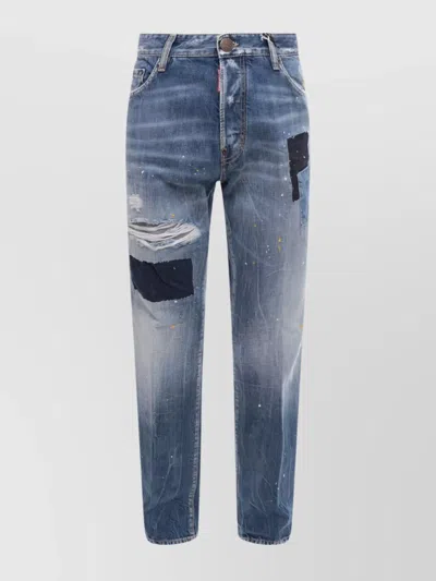 Dsquared2 Ripped Effect Denim Jeans With Paint Stains In Blue