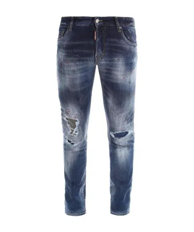 Dsquared2 Ripped-finish Cropped Jeans In Blue