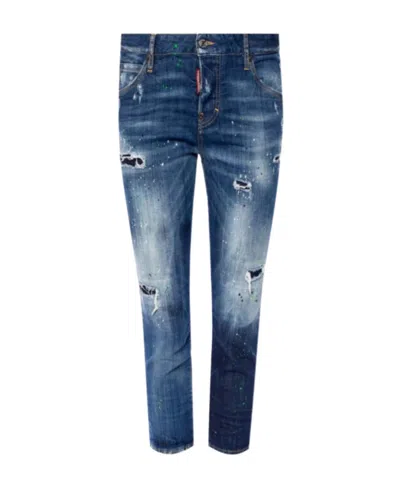 Dsquared2 Ripped Skinny Crop Jeans In Blue
