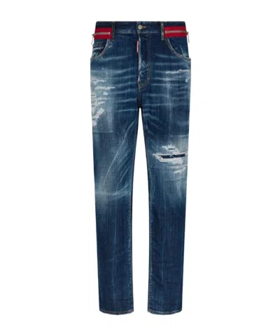 Dsquared2 642 Fit Zipped Cotton Denim Jeans In Navy