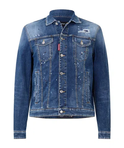 Dsquared2 Ripped Splatter Print Denim Jacket In Blue