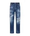 Dsquared2 Straight Leg Cotton Jeans With Distressed Styling In Blue
