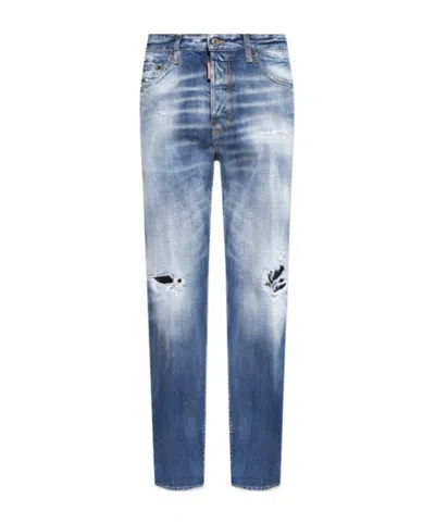 Dsquared2 Ripped Straight-leg Jeans In Blue