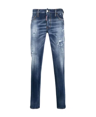 Dsquared2 Ripped Washed Regular Denim Trousers In Blue