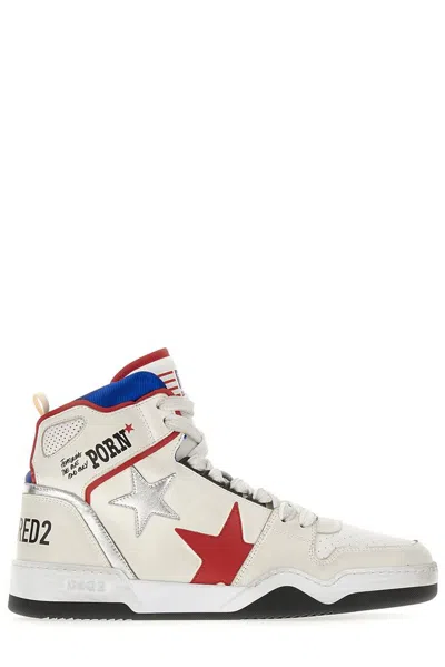 Dsquared2 Logo-print High-top Sneakers In Bianco+rosso+blu
