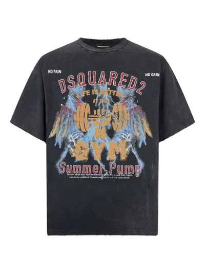 Dsquared2 Grey Vintage-effect T-shirt With Rock Print Men In Black
