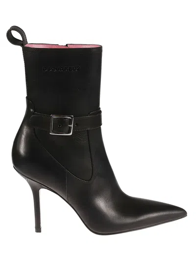 Dsquared2 100mm Rodeo Girl Leather Ankle Boots In Nero