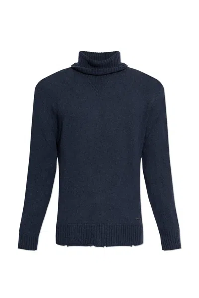 Dsquared2 Wool & Cashmere Turtleneck Sweater In Navy