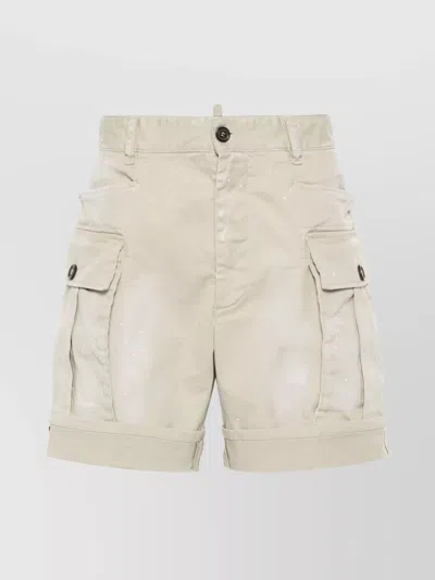 Dsquared2 Rolled Hem Cotton Twill Shorts In Neutral