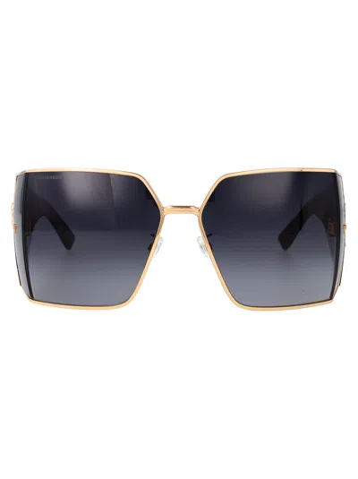 Dsquared2 Logo Rectangular Sunglasses In Gold