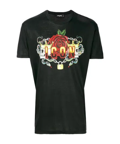 Dsquared2 Rose Letter Printed T-shirt In Black