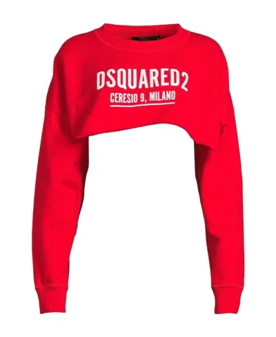 Dsquared2 Round-collar Long-sleeve Hoodie In Red