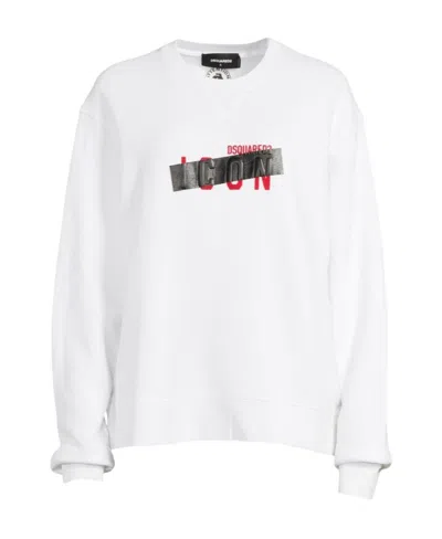 Dsquared2 Round-collar Long-sleeve Hoodie In White