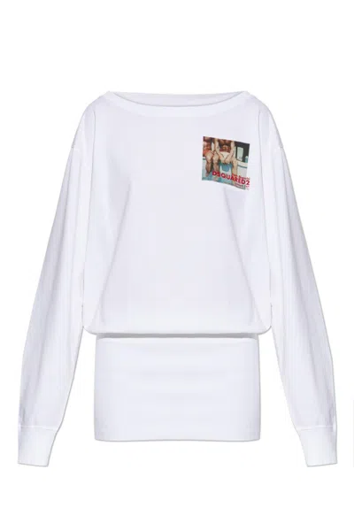 Dsquared2 Round Neck Long Sleeve Dress In White