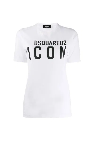 Dsquared2 Round Neck Short Sleeve Logo Print Shirt In White