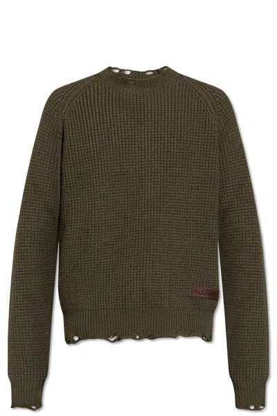 Dsquared2 Round Neck Sleeved Sweater In Green