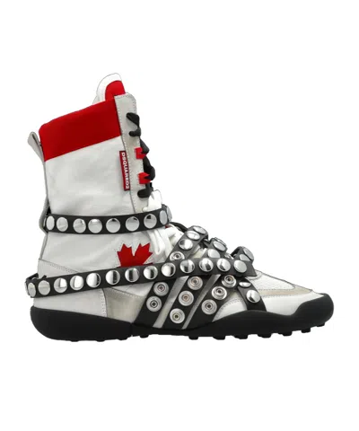 Dsquared2 Round Toe High Top Sneakers In White