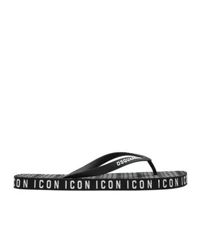 Dsquared2 Round Toe Slippers In Black
