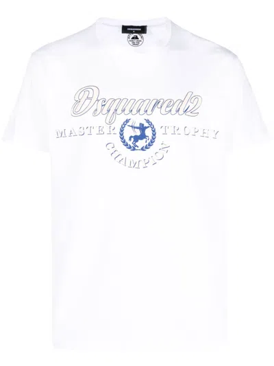 Dsquared2 Royal Blue Logo T Shirt In White