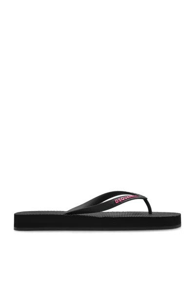 Dsquared2 Rubber Slides With Logo In Black