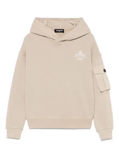Dsquared2 Kids' Rubberised-logo Hoodie In Neutrals