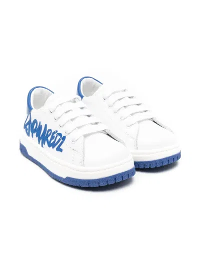 Dsquared2 Kids' Rubberised-logo Sneakers In White