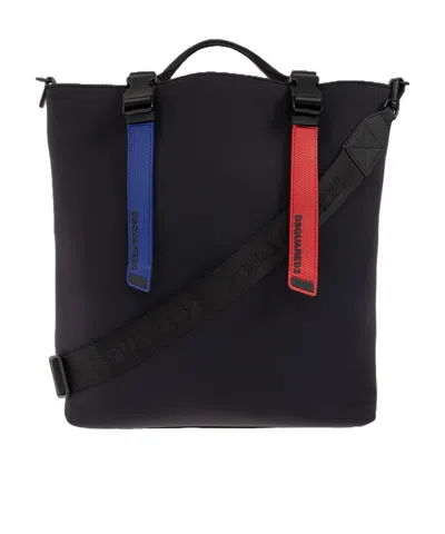Dsquared2 Rubberised-logo Strap Tote Bag In Black