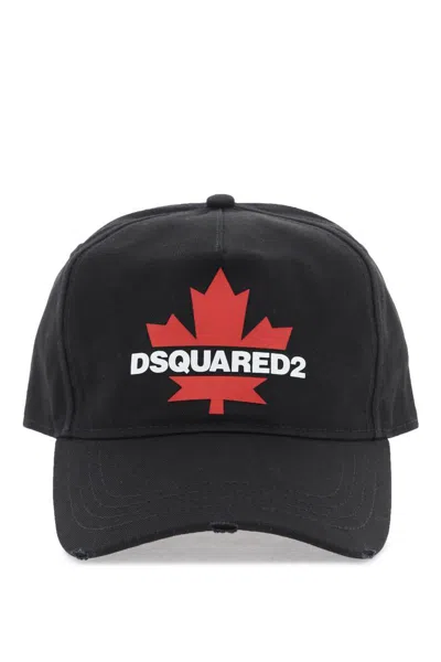 Dsquared2 Black Baseball Cap With Logo Embroidery In Cotton Man
