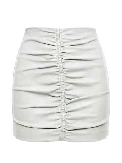 Dsquared2 Ruched Leather Mini Skirt In White